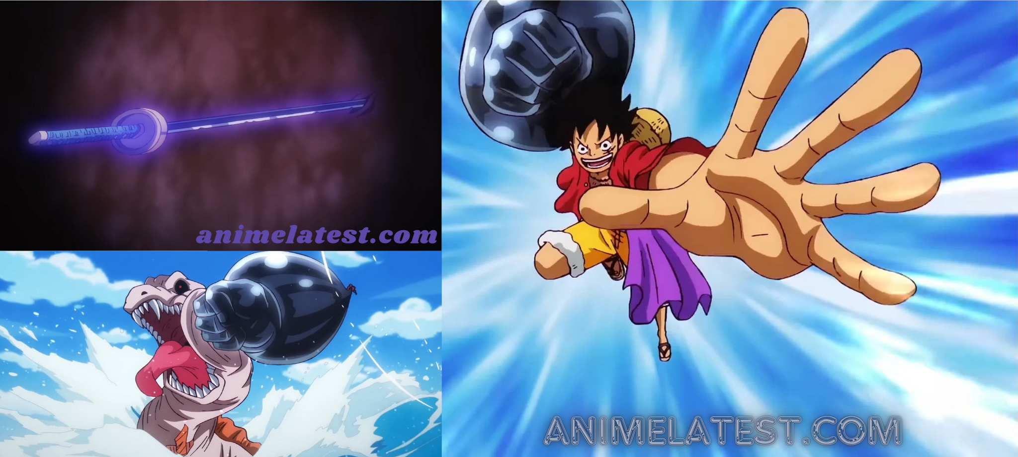 Luffy using Elephant Gun to take out the Sword from the Sea King's Throat